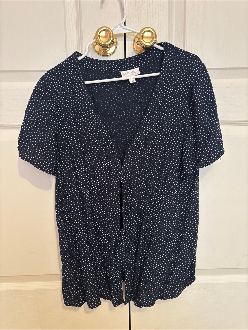 • Lucky Brand Navy with White Dot Tie-Front Top